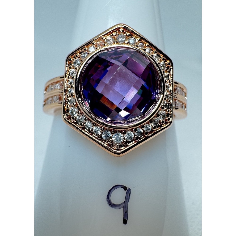 Bomb Party February RG36683 Rare Unicorn Signet Ring Rose Gold Amethyst Sz 9